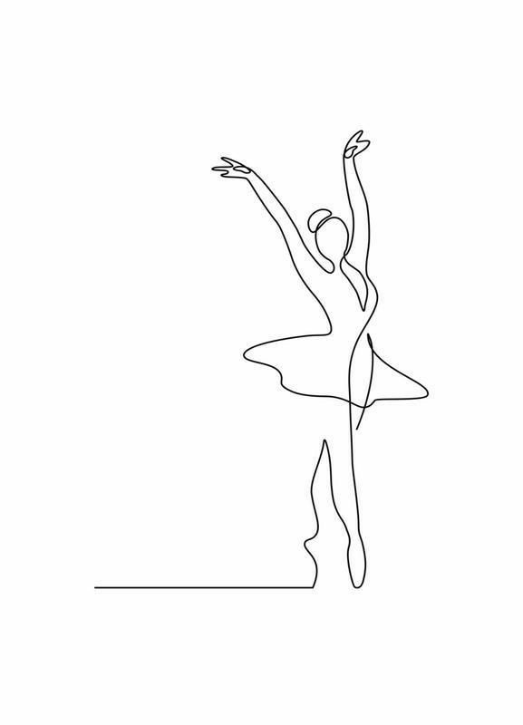 a line drawing of a ballerina in the air with her arms outstretched and legs spread out