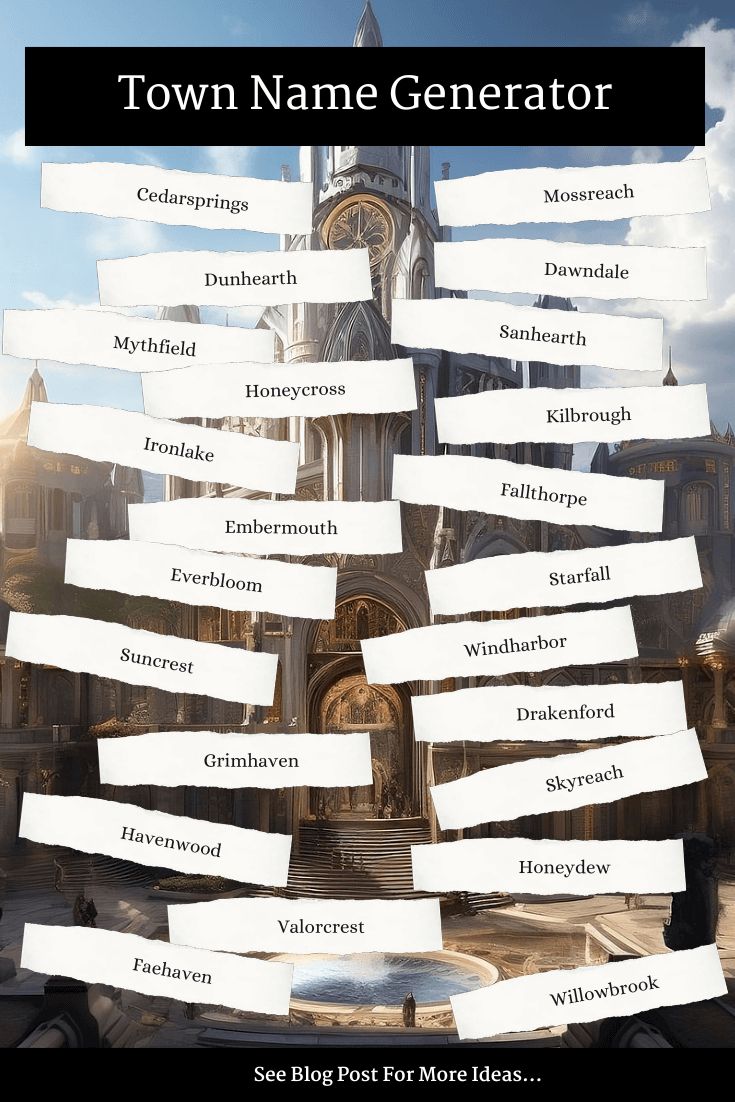 the town name generator is displayed in front of a building with lots of white paper on it