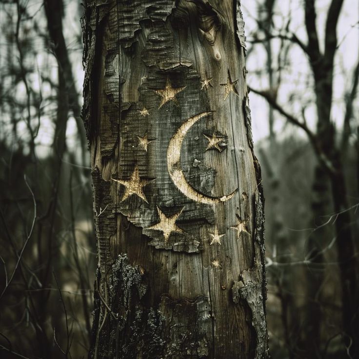 an image of a carved tree with stars on it