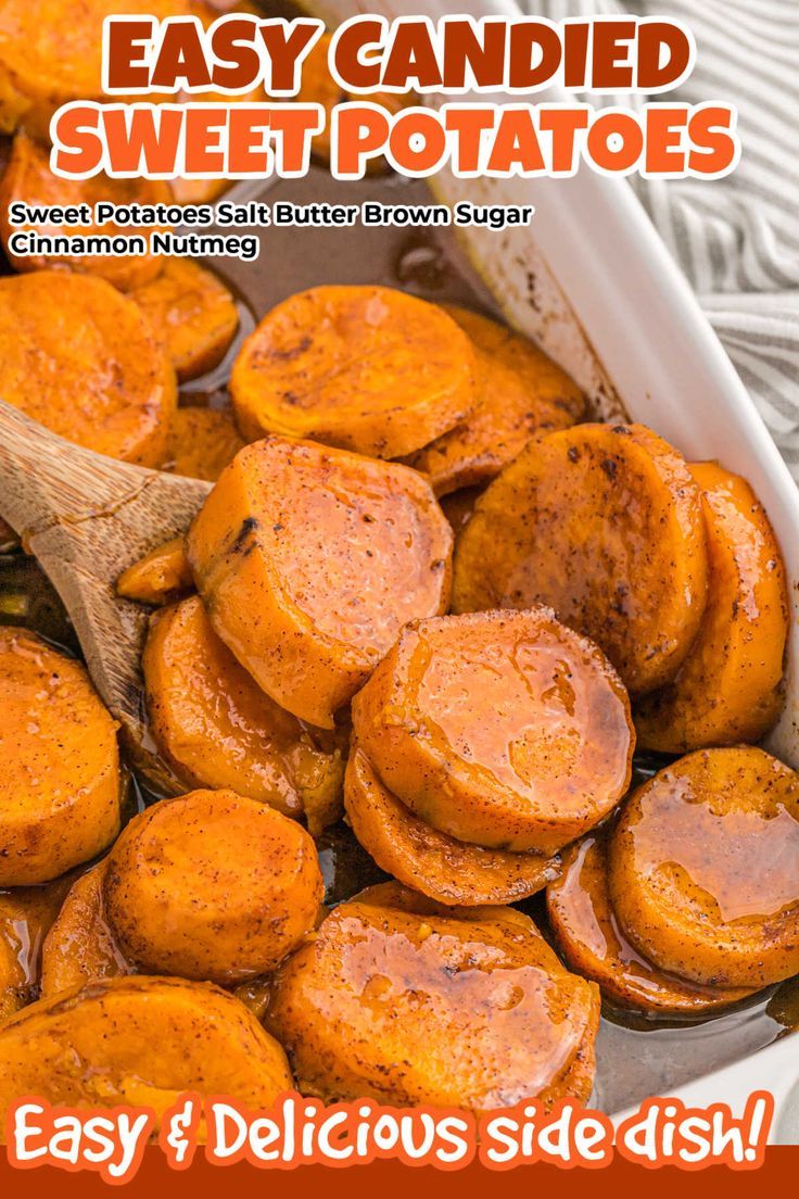 the cover of easy candied sweet potatoes