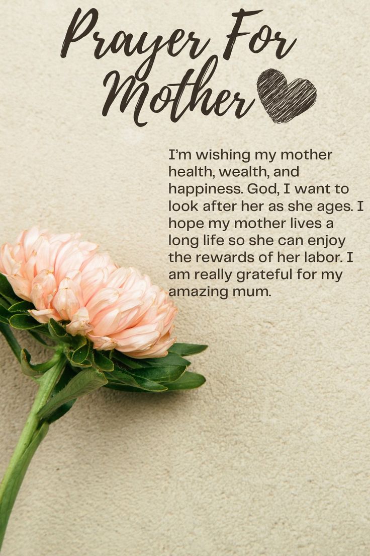 a pink flower with the words prayer for mother written in black ink on a white background