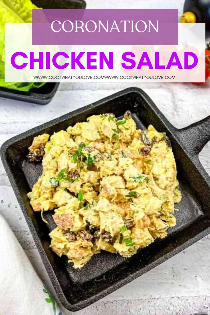 A pan of coronation chicken salad next to a plate of lettuce and tomatoes. Coronation Chicken Recipe, Coronation Chicken Salad, Easy Chicken Salad Recipe, Vegetarian Holiday Recipes, Coronation Chicken, Casserole Side Dishes, Chicken Salad Recipe Easy, Easy Chicken Salad, Chicken Dishes Easy