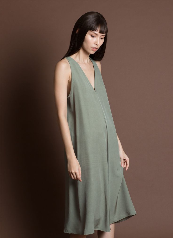 Blind Stitch, Something Went Wrong, Silk Crepe, Moss Green, On The Side, Silk Dress, Fashion Inspiration, A Line Dress, Slip Dress