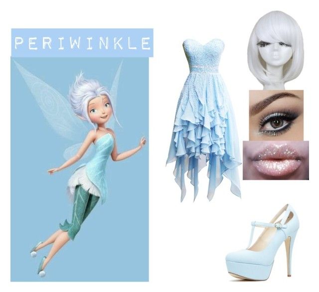 an image of a fairy with white hair and blue dress, shoes and make - up