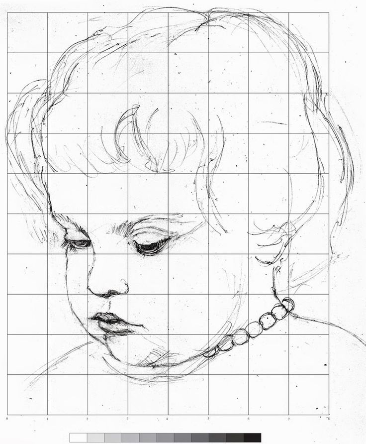 a drawing of a woman's face on graph paper