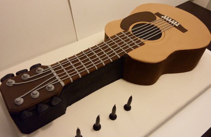 a cake made to look like an acoustic guitar