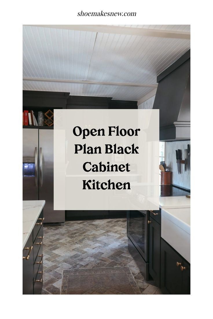 Modern kitchen with black cabinets, stainless steel appliances, and white countertops. Black Cabinet Kitchen, Closed Off Kitchen, Neutral Kitchen Designs, Plan Black, Cleaning Room, Toilet Handle, Budget Kitchen Remodel, Floor Molding, Neutral Kitchen