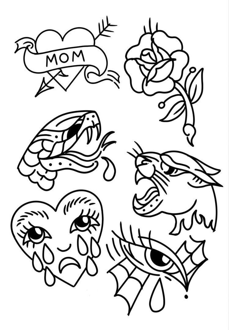 an image of tattoos with hearts and flowers on them, including the word mom in black ink