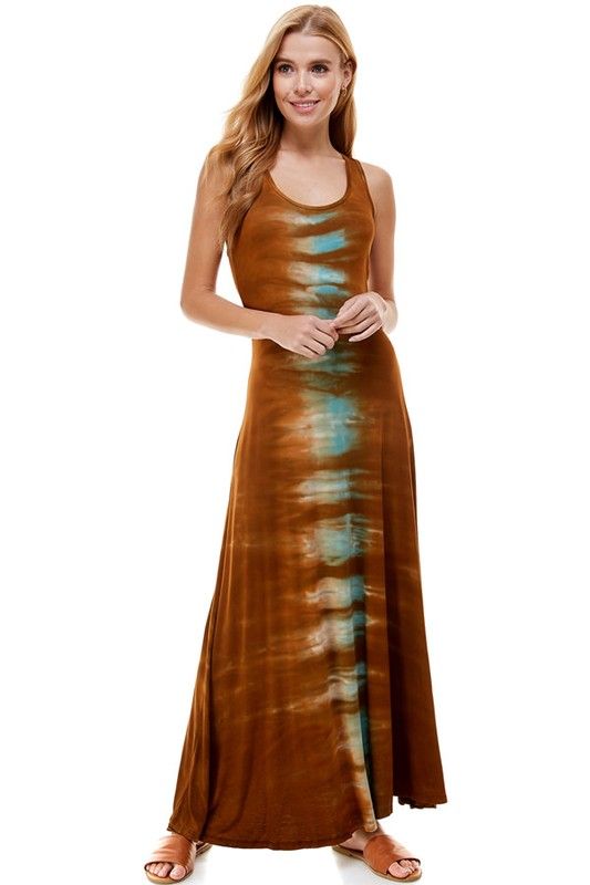 Another Beautiful Creation From T-Party! Are You Summer Ready? Fabulous Brown and Aqua Tie Dye Racerback Maxi Dress. Scoop Neckline, Racerback. Rayon Polyester Blend Great Resort Wear! Stay Sexy! Racerback Dress, Tie Dye Dress, Summer Ready, Resort Wear, Tie Dye Skirt, Scoop Neckline, Sleeveless Dress, Tie Dye, Dye