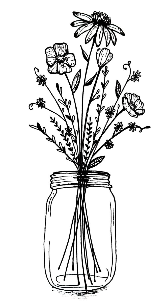 Drawing of Wildflowers inside a clear mason jar Mason Jar Tattoo, Wildflower Drawing, Sharpie Drawings, Pen And Ink Drawings, Freehand Drawing, Wildflower Tattoo, Tole Painting Patterns, Fine Point Pens, Lino Art