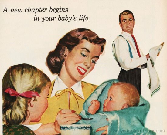 an old advertisement for baby's milk with two women and a man holding a baby