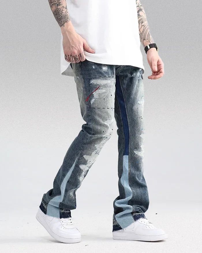 Y2k style jeans ’Ushiku’ - TECHWEAR STORM™ Stretch Cotton Y2k Jeans, Y2k Straight Leg Cotton Jeans, Stretch Blue Jeans Y2k Style, Y2k Style Stretch Blue Jeans, Blue Stretch Y2k Jeans, Hip Hop Style Mid-rise Jeans For Streetwear, Hip Hop Mid-rise Jeans For Streetwear, Y2k Streetwear Denim Pants, Y2k Denim Pants For Streetwear