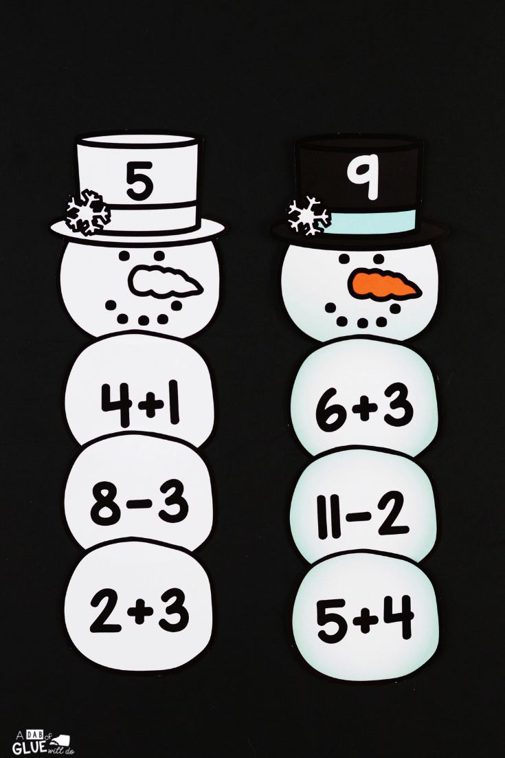 two snowmen with hats and numbers in front of each other on a black background