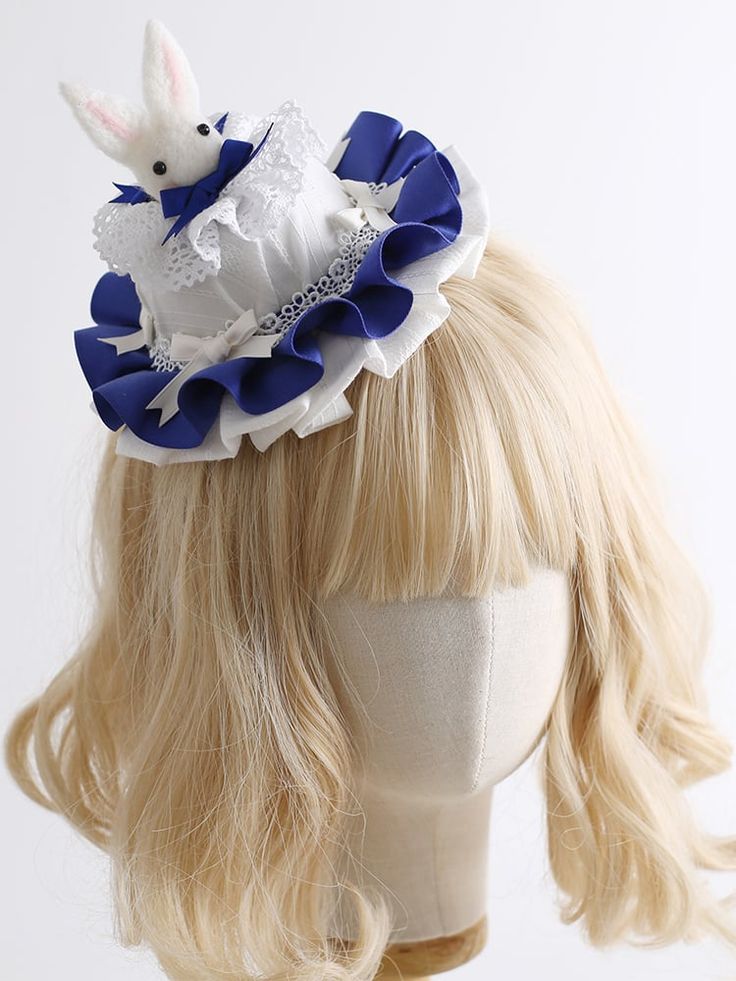 Stand out with this charming mini hat featuring a cute bunny design and delightful white and blue bowknots. Perfect for adding a touch of kawaii to any outfit.   Please note that this product includes only the mini hat. Cute White Headband For Spring, Cute Adjustable Hat With Bow, Cute Blue Hair Accessories For Summer, Cute Blue Summer Hair Accessories, Cute White Hat With Bow, Cute White Hats With Bow, Cute Spring Headband, Cute Adjustable Bunny Ears Hair Accessories, Cute Blue Headband For Gift