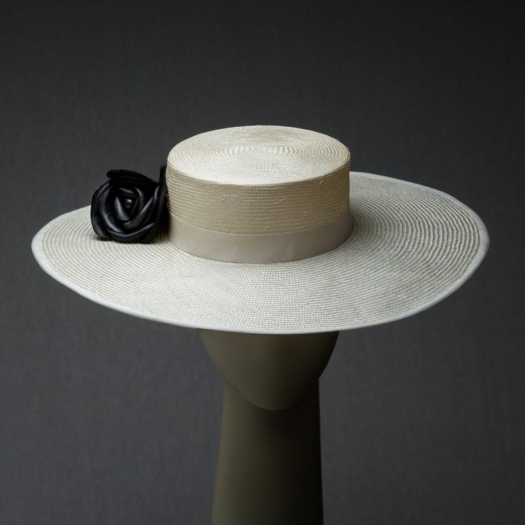 Ivory Parisisal Boater Hat | Etsy Black Floppy Hat, Classy Hats, Straw Boater Hat, Leather Rose, Trilby Hat, Elegant Hats, Boater Hat, Big Hat, Rosé Details