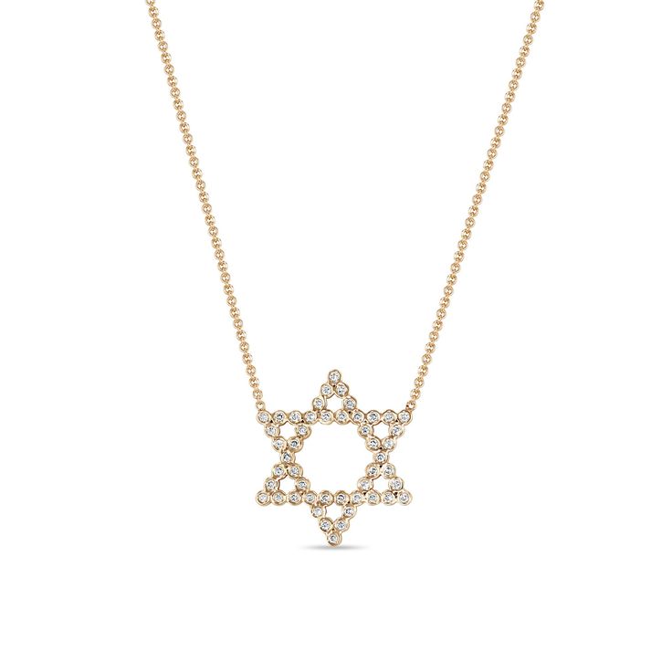 Zoë Chicco 14k Gold Diamond Bezel Star of David Necklace Luxury Star Of David Necklace With Diamond Accents, Luxury Diamond Necklace In Star Of David Shape, Elegant Diamond Necklace With Star Of David Charm, Diamond Star Of David Necklace For Formal Occasions, Luxury Diamond Necklace Star Of David, Fine Jewelry Star Of David Necklace For Formal Occasions, Formal Diamond Star Of David Necklace, Formal Star Of David Diamond Necklace, Formal Star Of David Fine Jewelry Necklace