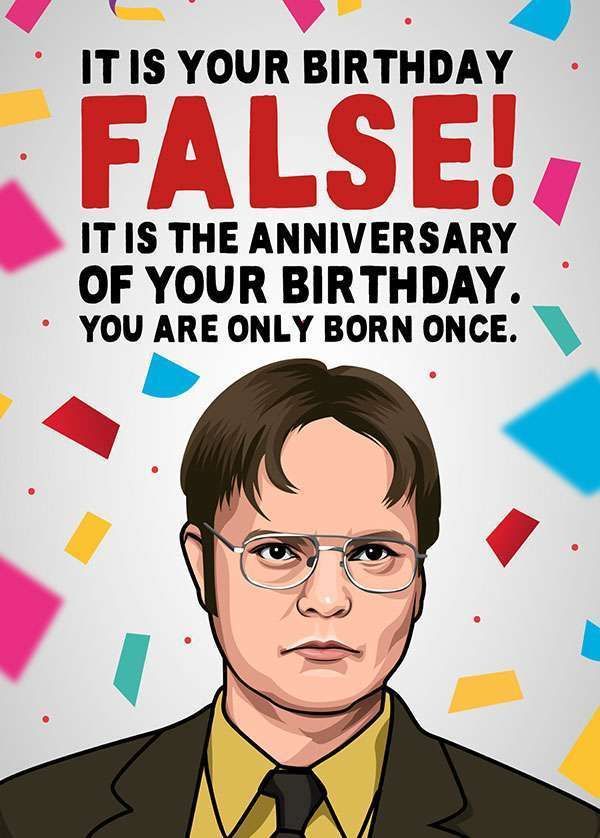 Dwight from The Office Birthday Card The Office Birthday Cards, The Office Birthday Quotes, The Office Birthday Cake, The Office Birthday Party, The Office Happy Birthday, Hr Humor, Diy Birthday Cards, Office Birthday Party, 30th Birthday Themes