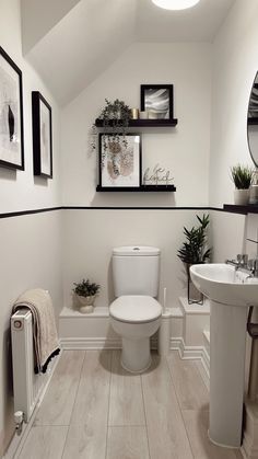 Big Downstairs Toilet Ideas, Small Wall Decor Ideas Bathroom, Cloakroom Toilet Decor Ideas, Downstairs Toilet Ideas Tiles Half Walls, Understairs Loo Ideas, Modern Small Toilet Room, Neutral Downstairs Toilet Ideas, Over The Toilet Wall Decor, White Cloakroom Toilet