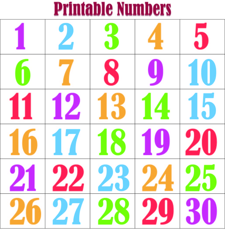 a printable number chart with the numbers in different colors