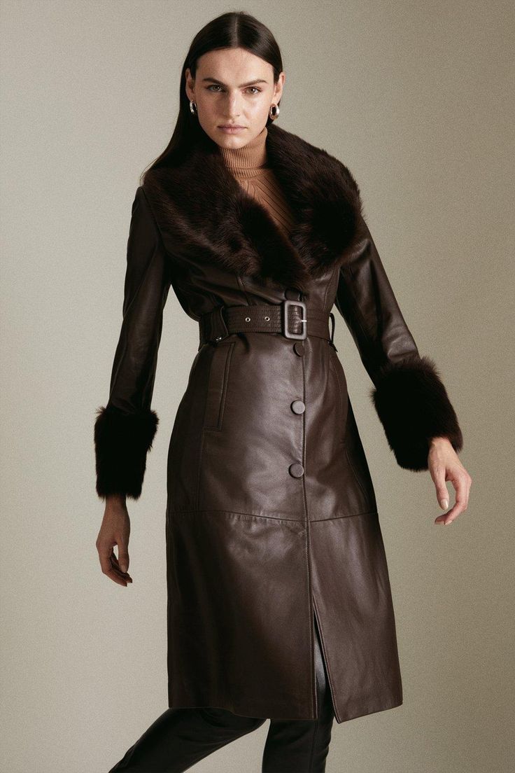 A Coat You'Ll Love Forever. Designed With Our Signature High-Quality Leather  That'Ll Age Like A Fine Wine, The Piece Also Features Durable Shearling Trims At The Collar And Cuffs That'Ll Last A Lifetime If Cared For Well. Finished With A Buckled Belt To Enhance The Silhouette To Your Liking, Alongside Handy Pockets, This Coat Will Be On Rotation All Season Long - And Beyond. Long Leather Coat, Love Forever, Fine Wine, Karen Millen, Collar And Cuff, Fashion Face, Leather Coat, High Quality Leather, Coats For Women