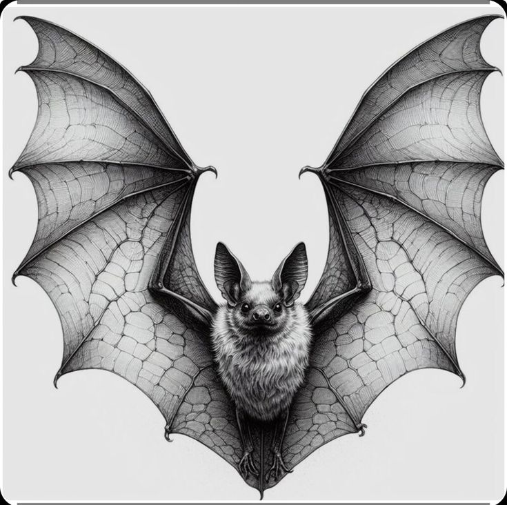 a black and white drawing of a bat