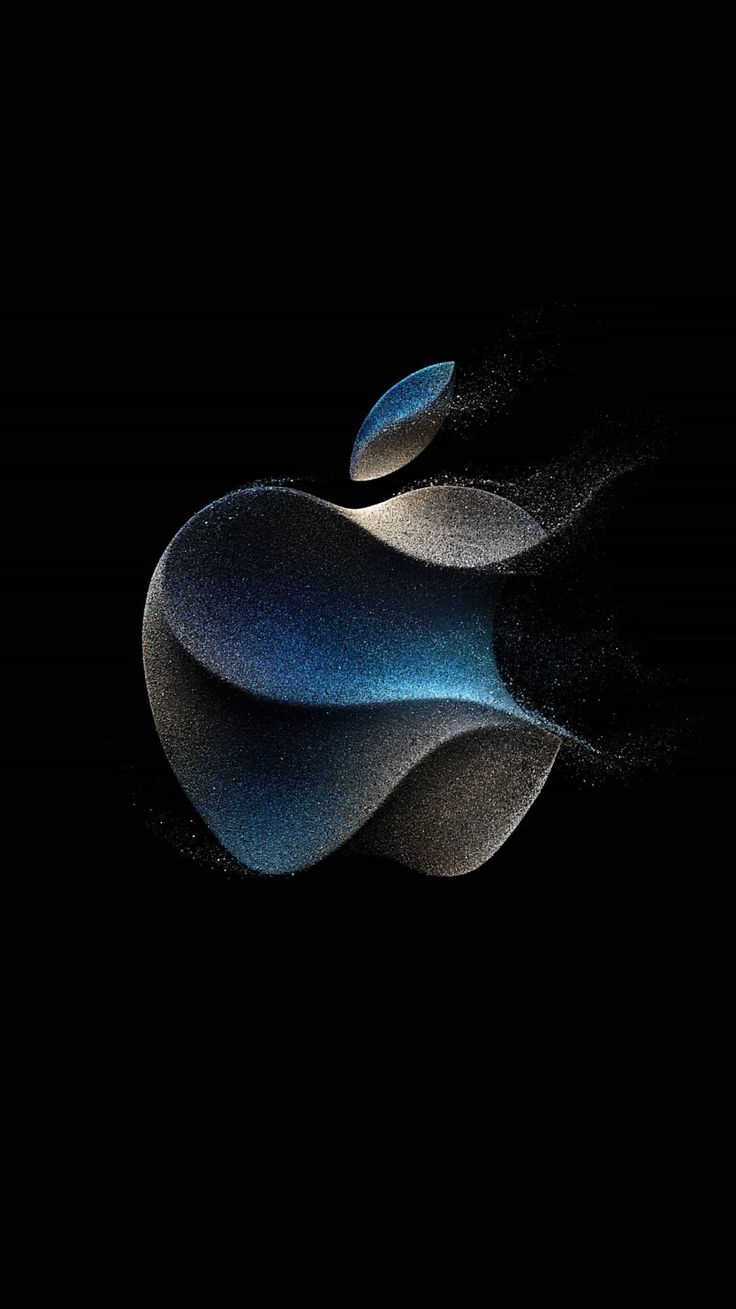 an apple logo on a black background with blue and white swirls in the middle