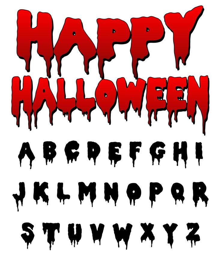 the font and numbers are decorated with blood for halloween decorations, such as letters that spell out happy halloween