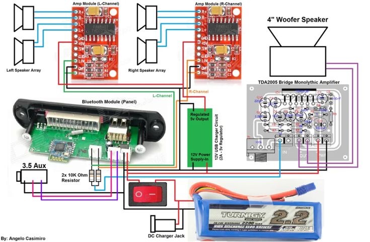 an electronic device is connected to a battery and circuit board with two wires on each side