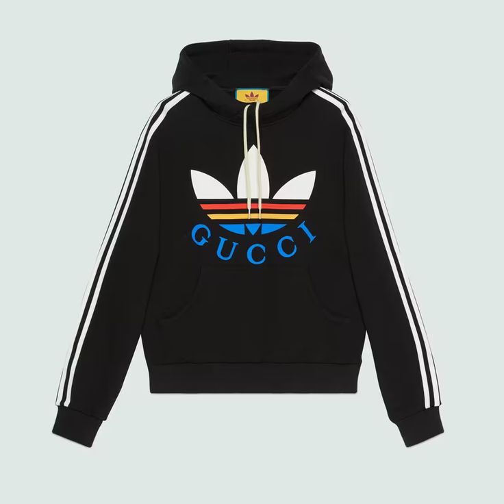 adidas x Gucci cotton sweatshirt in black | GUCCI® US Adidas X Gucci, Gucci X Adidas, Tracksuits For Men, Gucci Hoodie, Gucci Sweatshirt, Adidas Gucci, Gucci Adidas, Mens Designer Hoodies, Gucci Sweater