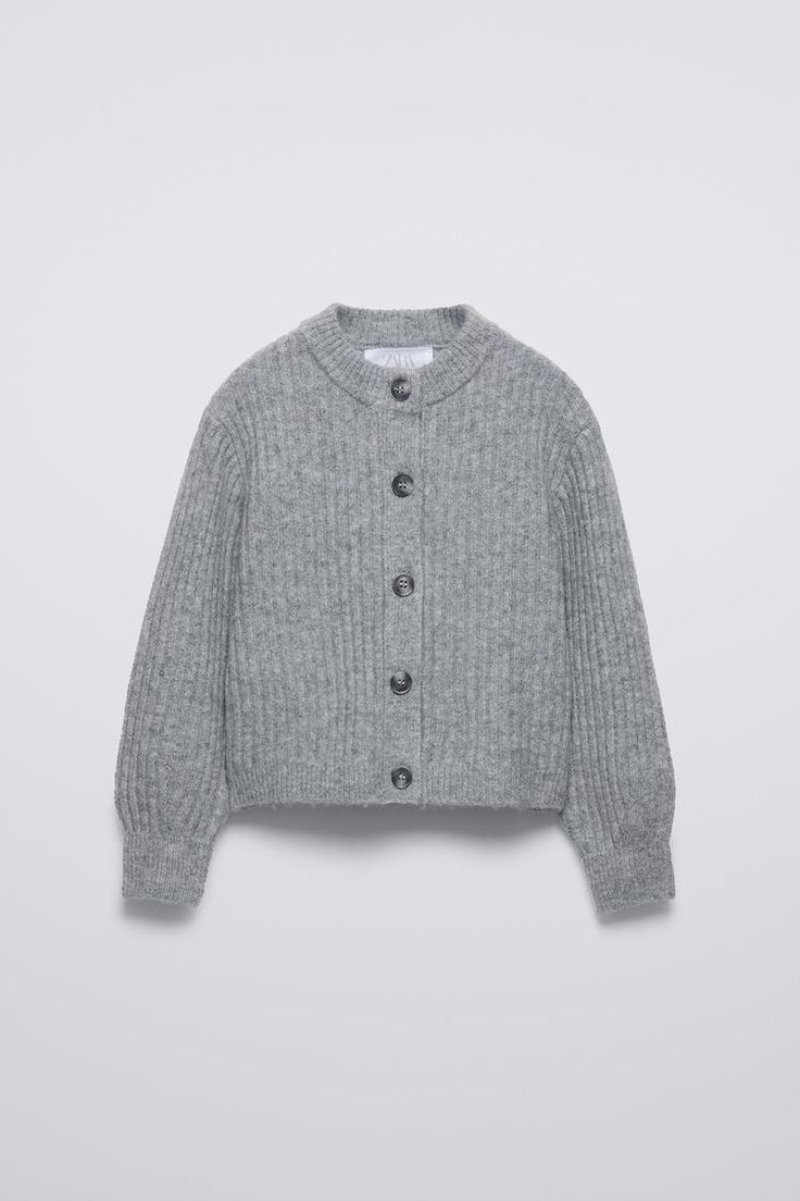 SOFT FEEL KNIT SWEATER - Mid-gray | ZARA United States Round Neck Jacket, Zara Knit Sweater, Round Neck Cardigan, Button Down Jacket, Waistcoat Dress, Button Sweater, Trench Jacket, Zara Knit, Cardigan Sweater Dress