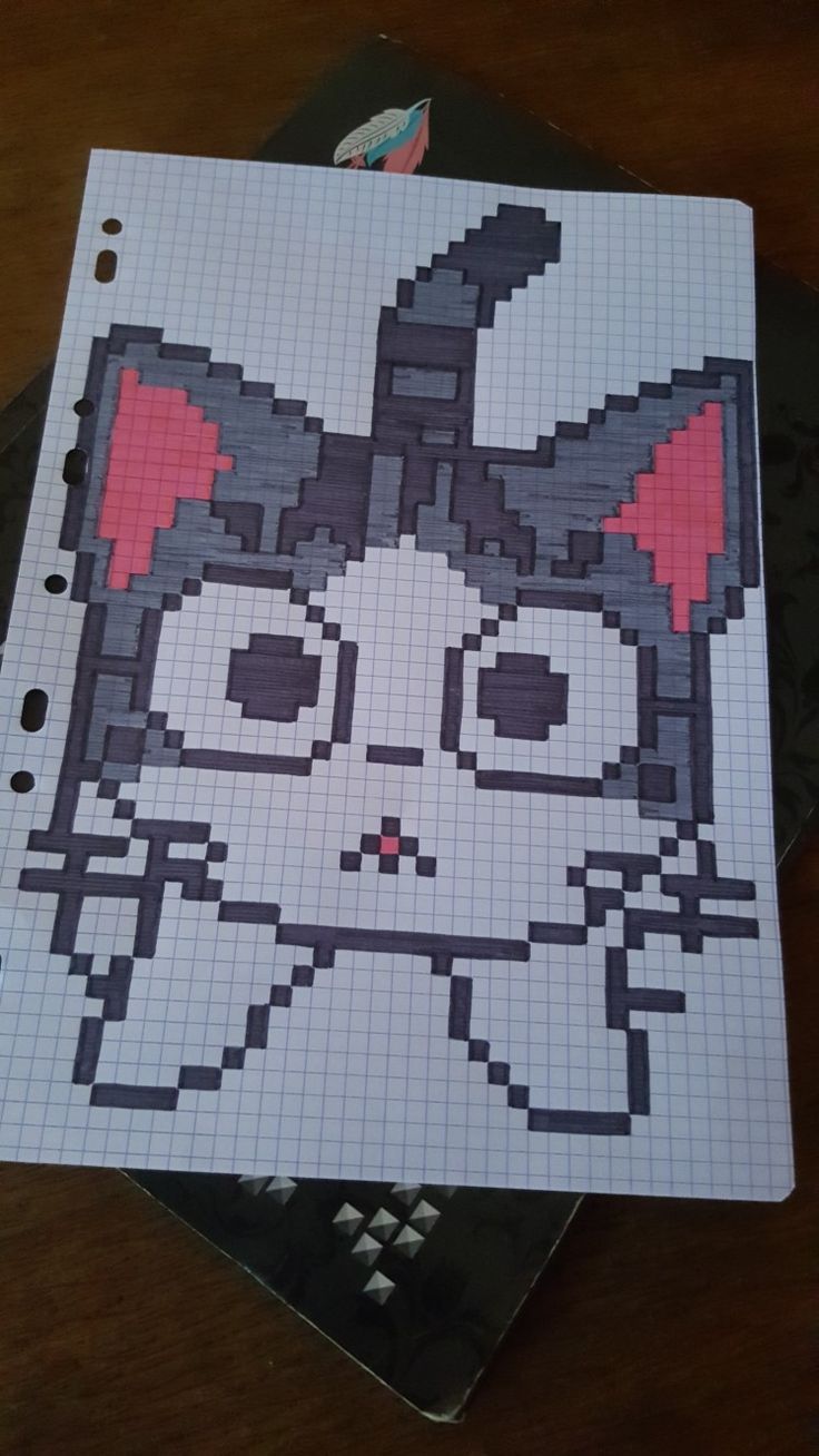 a piece of paper with an image of a cat on it's face in pixel style