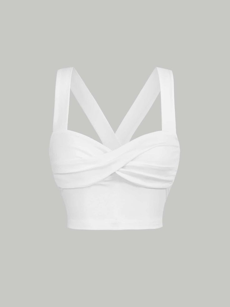 Tops Nó na frente Ampla Alça Top Bianco, Wide Straps Top, Women Tank Tops, Strap Top, Twist Front, White Summer, White Casual, Dream Clothes, Wide Straps