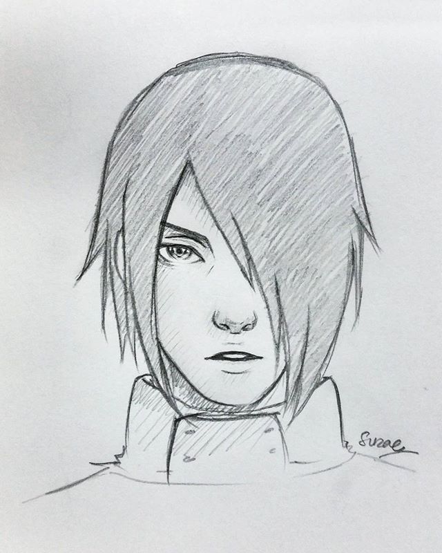 a pencil drawing of a person with short hair and an anime avatar in the background