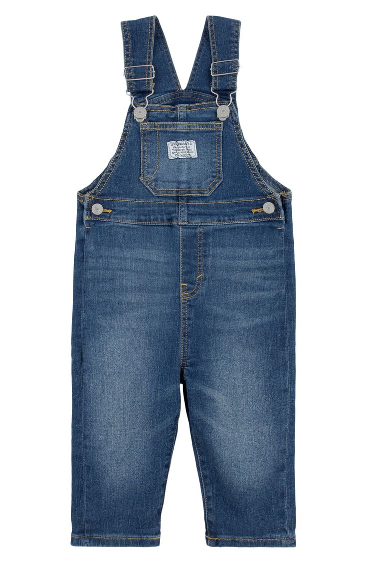 Your industrious baby will play until the quittin' time whistle blows in these durable (and adorable) denim overalls made with a handy touch of stretch. 79% cotton, 20% polyester, 1% elastane Machine wash, tumble dry Imported Levi's Cotton Overalls In Medium Wash, Levi's Cotton Medium Wash Overalls, Levi's Medium Wash Cotton Overalls, Denim Overalls With Pockets For Playtime, Levi's Denim Jumpsuit In Medium Wash, Levi's Medium Wash Denim Overall Jumpsuit, Denim Shortalls With Pockets For Playtime, Levi's Denim Shortalls With Pockets, Levis Denim