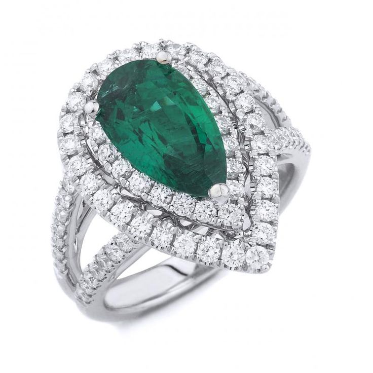 Find your inspiration and the perfect accent with our artisan-crafted 18K White Gold Diamond Pear Emerald Ring. This refined piece features precious 18K white gold alongside a pear-shaped emerald and round brilliant cut Diamonds to bring elegance and sophistication to each day. Emerald Jewellery, Emerald Rings, Split Shank Ring, Emerald Diamond Ring, Double Halo, Split Shank, Bling Rings, Emerald Jewelry, Dream Jewelry