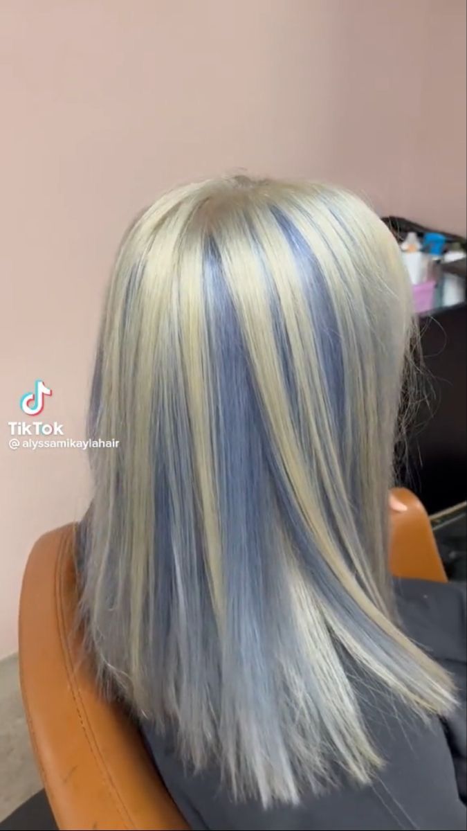 Colorful Streaks In Hair Blonde, White And Colored Hair, Blonde And Periwinkle Hair, Blonde With Streaks Of Color, Blonde With Colored Roots, Blue Hair Blonde Highlights, Blonde Hair Blue Highlights, Hot Pink And Blonde Hair, Hairstyles For Natural Straight Hair