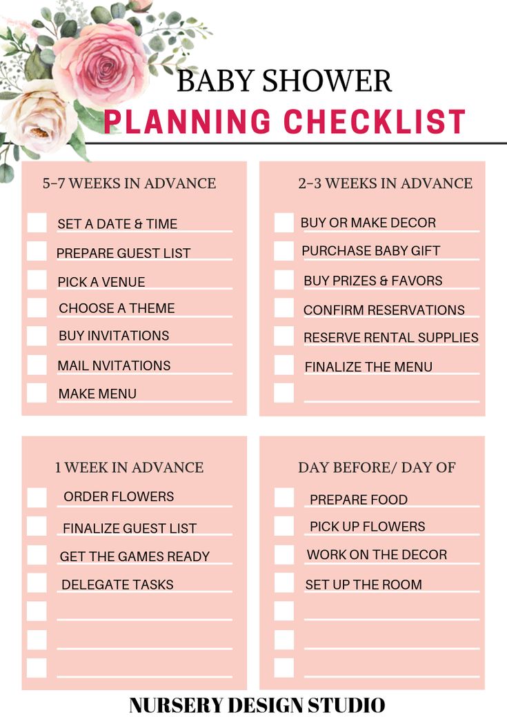 a baby shower checklist with pink flowers