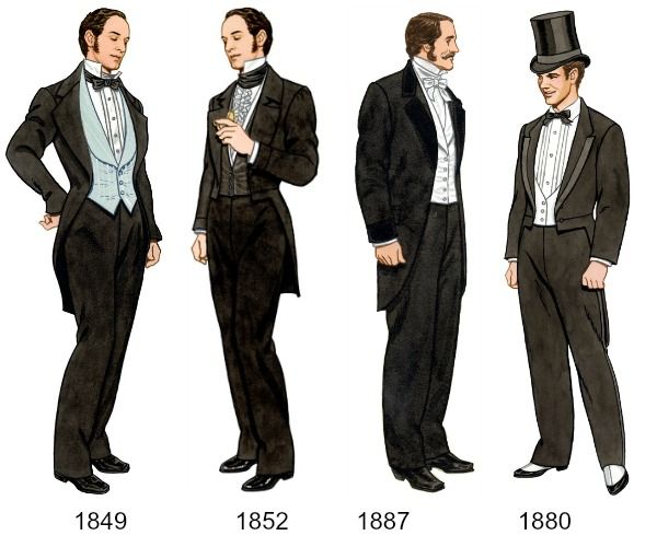 Victorian Men's Tuxedo, Tailcoats, Formalwear Guide 1890s Fashion Male, Victorian Male Fashion, Victorian Mens Fashion, Victorian Mens Clothing, Victorian Men, Victorian Gentleman, 1870s Fashion, Victorian Era Fashion, Victorian Man