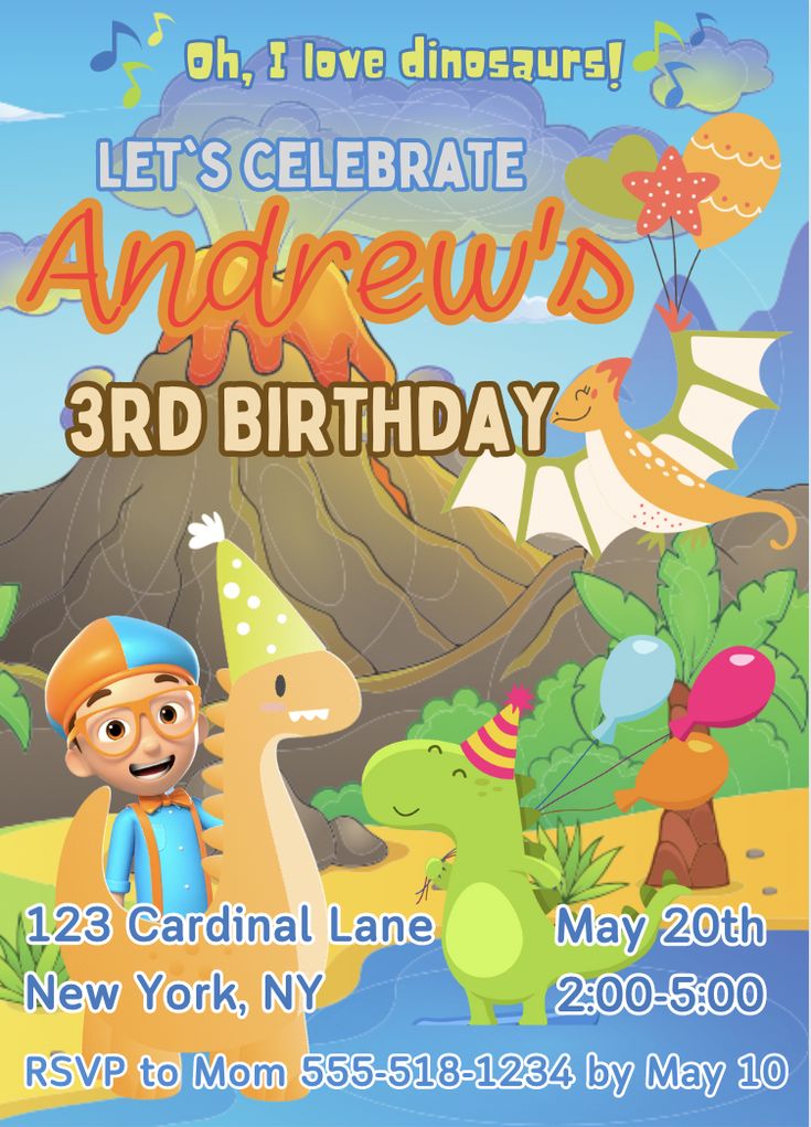 a birthday party flyer with an image of a cartoon character