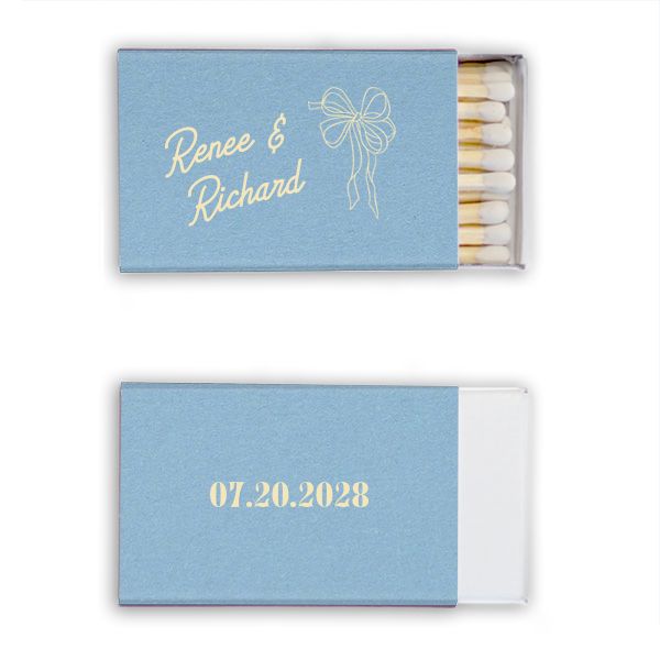 two matches are next to each other on a white background with the words renee and richard written in gold