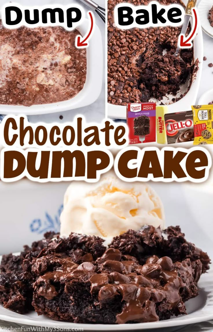 chocolate dump cake recipe with instructions on how to make it