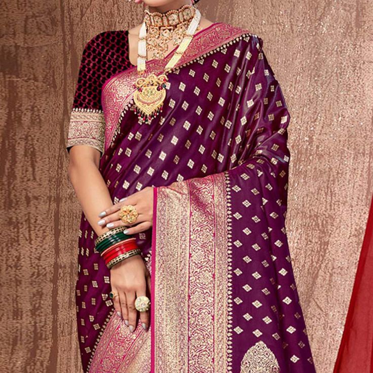 Purple colored saree is made from banarasi silk fabric which is highlighted with beautiful weaving and tassels border as shown. comes along unstitched banarasi silk blouse piece which you can customise as per your design/style. Occasion - You can wear this saree for festivals, functions and ideal for any fashionista. Note:- the actual product may differ slightly in color and design from the one illustrated in the images when compared with computer or mobile screen. Measurements: Saree : Banarasi Silk : 5.5 Mtrs Blouse : Banarasi Silk : 0.8 Mtr Material: Banarasi Silk Stitch Type: Unstitched Occasion: Festive, Sangeet Country of Origin: India Care Guide: Dry Clean Navratri Saree With Zari Work, Navratri Saree With Zari Work For Rituals, Semi-stitched Saree Blouse Piece For Rituals, Blouse Piece With Zari Weaving For Navratri Rituals, Navratri Blouse Piece With Zari Weaving For Rituals, Navratri Ritual Blouse Piece With Zari Weaving, Traditional Drape Blouse Piece With Zari Work For Rituals, Traditional Drape Blouse Piece For Rituals With Zari Work, Banarasi Silk Saree For Navratri Rituals