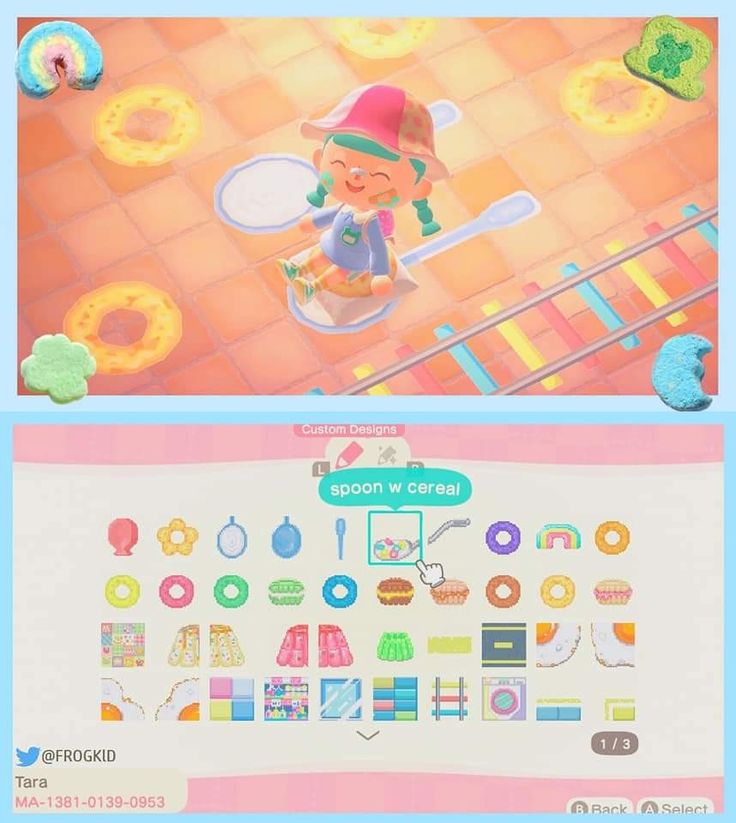 an animal crossing game with donuts and doughnuts on the floor, and another image