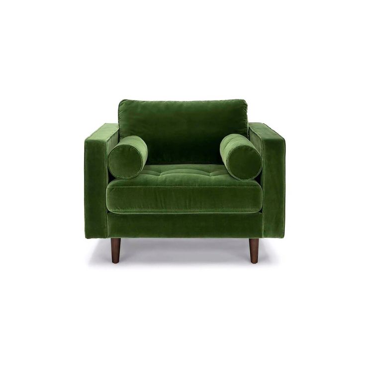 Roma Fabric Chair in Green Velvet 42” Velvet Tufted Chair, Green Velvet Chair, Neck Roll Pillow, Velvet Lounge Chair, Mid Century Modern Lounge Chairs, Tufted Seat Cushion, Velvet Lounge, Blue Chair, Velvet Chair