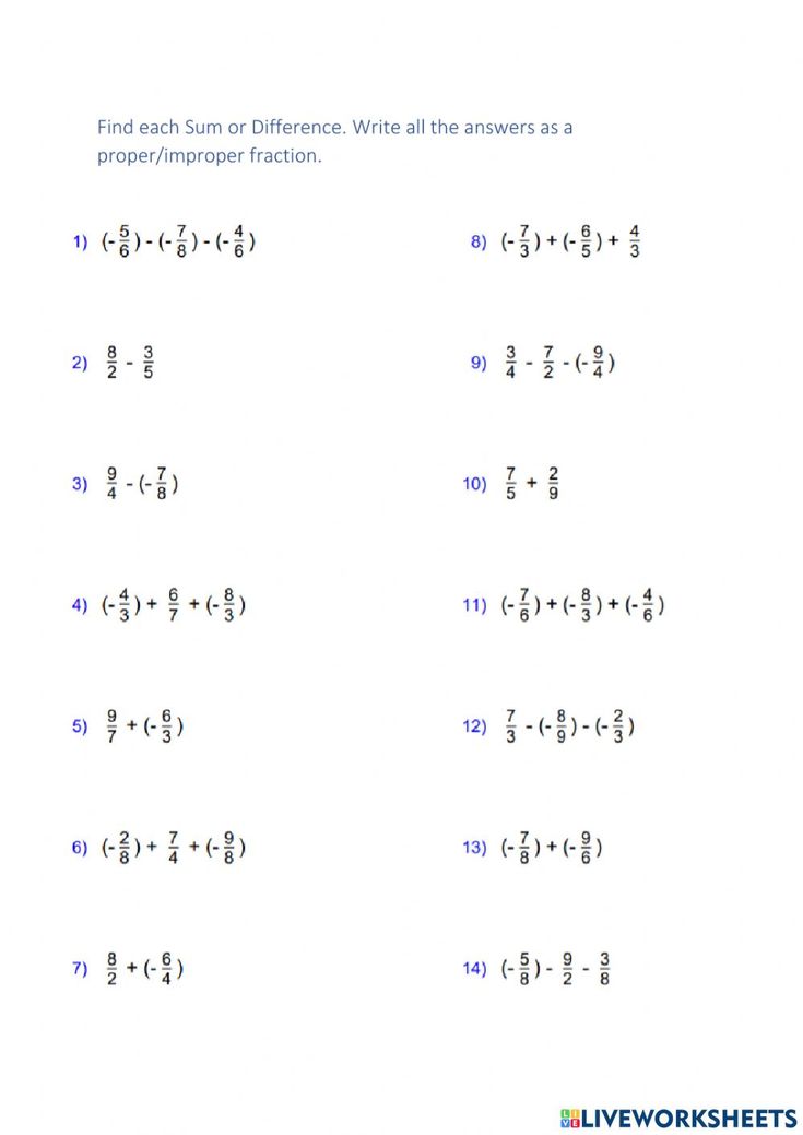 the worksheet for adding and subming fractions to two or more numbers