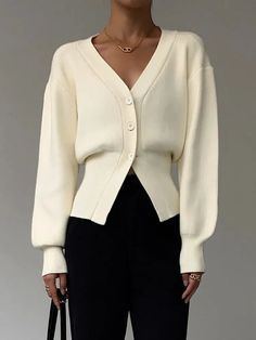 Embrace the season in style with the A&A Autumn Sweater Cardigan Coat. Its refined elegance will leave you looking and feeling stunning. Autumn Sweater, Cozy Day, Button Cardigan, Fall Sweaters, Cardigan Coat, Polished Look, White Sweaters, V Neck Sweater, A A