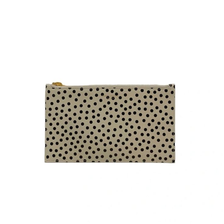 This Saint Laurent Small Pouch Is Crafted From White Polka Dotted Calfskin Leather Giving It A Stylish Look That Is Still Minimalist. The Gold-Toned Hardware Adds To The Beautiful Simplicity Of This Designer Pouch! This Multipurpose Luxury Piece Can Be Used As A Slim Wallet Or To Corral Loose Items In Your Favorite Bag. It's The Perfect Everyday Companion To Your Designer Handbag! Model Number: 635097 Material: Calfskin Leather Color: White With Black Polka Dots Closure: Zip Gold-Toned Hardware Saint Laurent Purse, Handbag Model, Leopard Clutch, Large Clutch, Small Pouch, Designer Handbag, Leather Clutch Bags, Saint Laurent Bag, Small Pouches