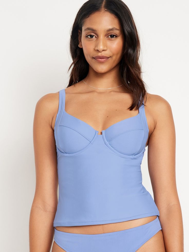 wide adjustable straps underwire support removable pads seamed front stretches to fit your body hits at waist models are approx.  5'9" and wear sizes s (4), l (12), and xl (18)machine wash according to the care instruction label  . Best Holiday gift for Women , perfect Tops for Christmas! Fitted Swimwear With Built-in Bra And Tank Straps, Fitted Sleeveless Tankini With Built-in Cups, Fitted Blue Swimwear With Built-in Bra, Fitted Underwire Tankini With Adjustable Straps, Fitted Sleeveless Swimwear With Medium Bust Support, Fitted Full Coverage Bra-friendly Tank Top, Fitted Beach Tankini With Medium Bust Support, Fitted Tankini With Medium Bust Support For Beach, Stretch Underwire Padded Tankini