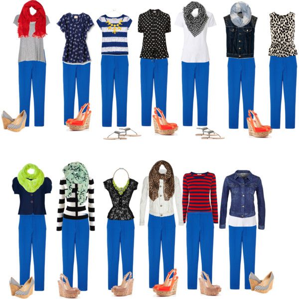 Capsule Wardrobe -- S2 - Polyvore Royal Blue Pants Outfit, Light Blue Dress Pants, Cobalt Blue Pants, Bright Blue Pants, Blue Pants Outfit, Royal Blue Leggings, Royal Blue Pants, Neon Prom Dresses, Look Office