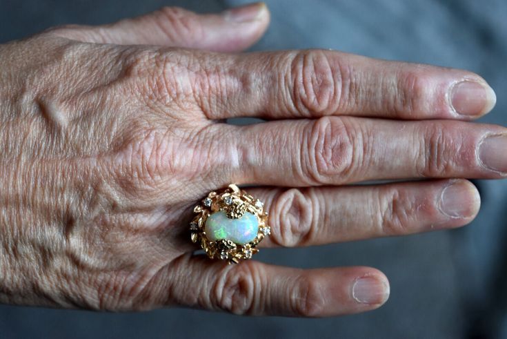 Stunning Vintage 14K Yellow Gold, Natural Opal and Diamond Ring Size 6 | eBay Unique Formal Opal Ring In 14k Gold, Unique 14k Gold Opal Ring For Formal Occasions, Elegant Opal Ring With 17 Jewels For Anniversary, Natural Opal, Diamond Ring, Jewelry Watches, Opal, Ring Size, Jewelry Rings